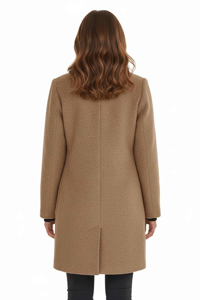 Women’s Long Coat – Stand Collar Button-Front Outer Layer