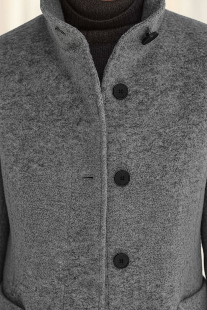 Women’s Long Coat – Stand Collar Button-Front Outer Layer