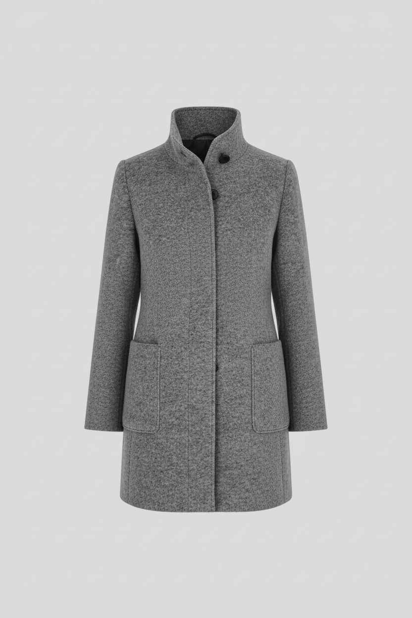 Women’s Long Coat – Stand Collar Button-Front Outer Layer