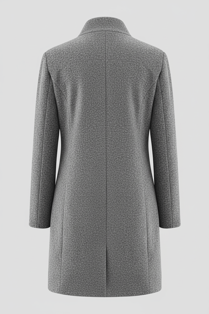 Women’s Long Coat – Stand Collar Button-Front Outer Layer