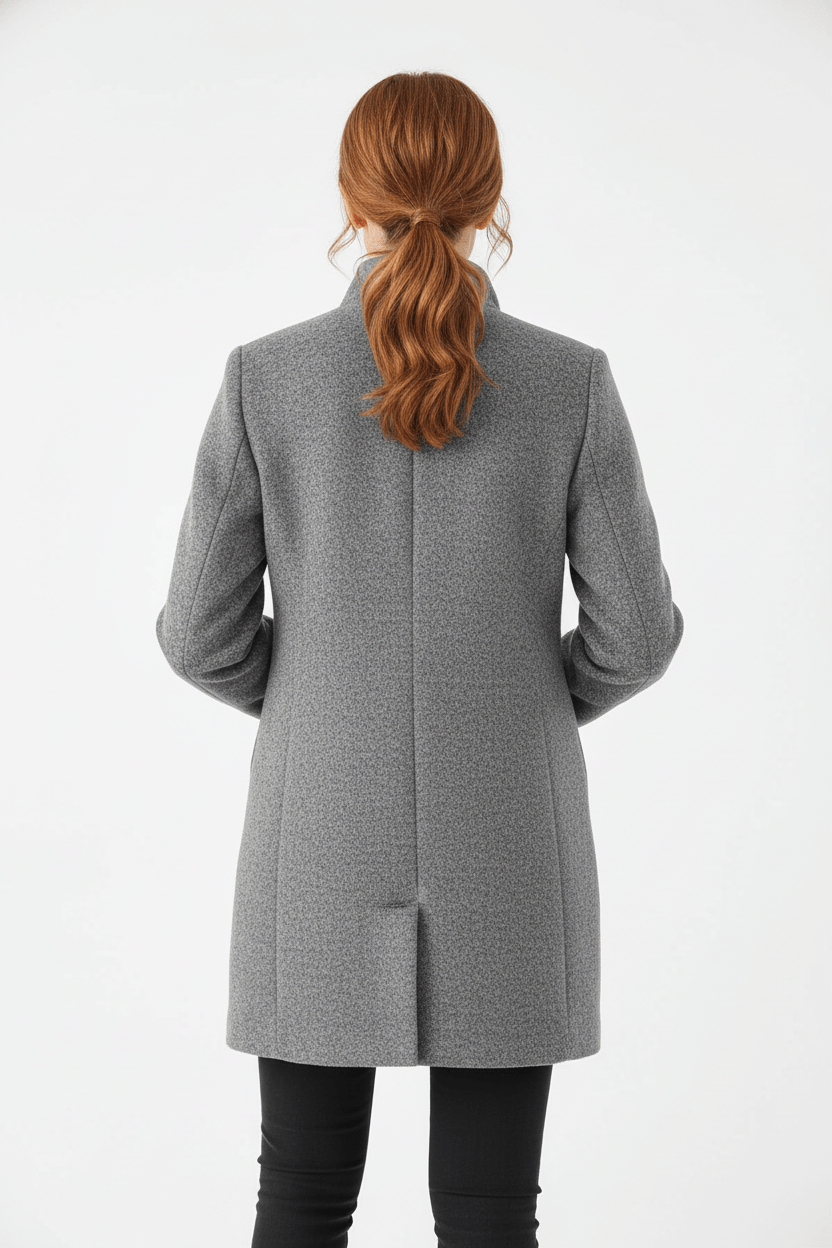 Women’s Long Coat – Stand Collar Button-Front Outer Layer
