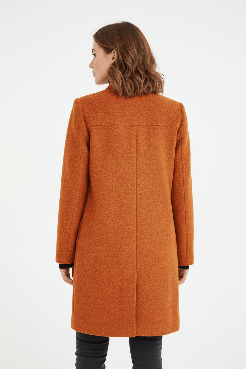 Women’s Long Coat – Stand Collar Button-Front Outer Layer