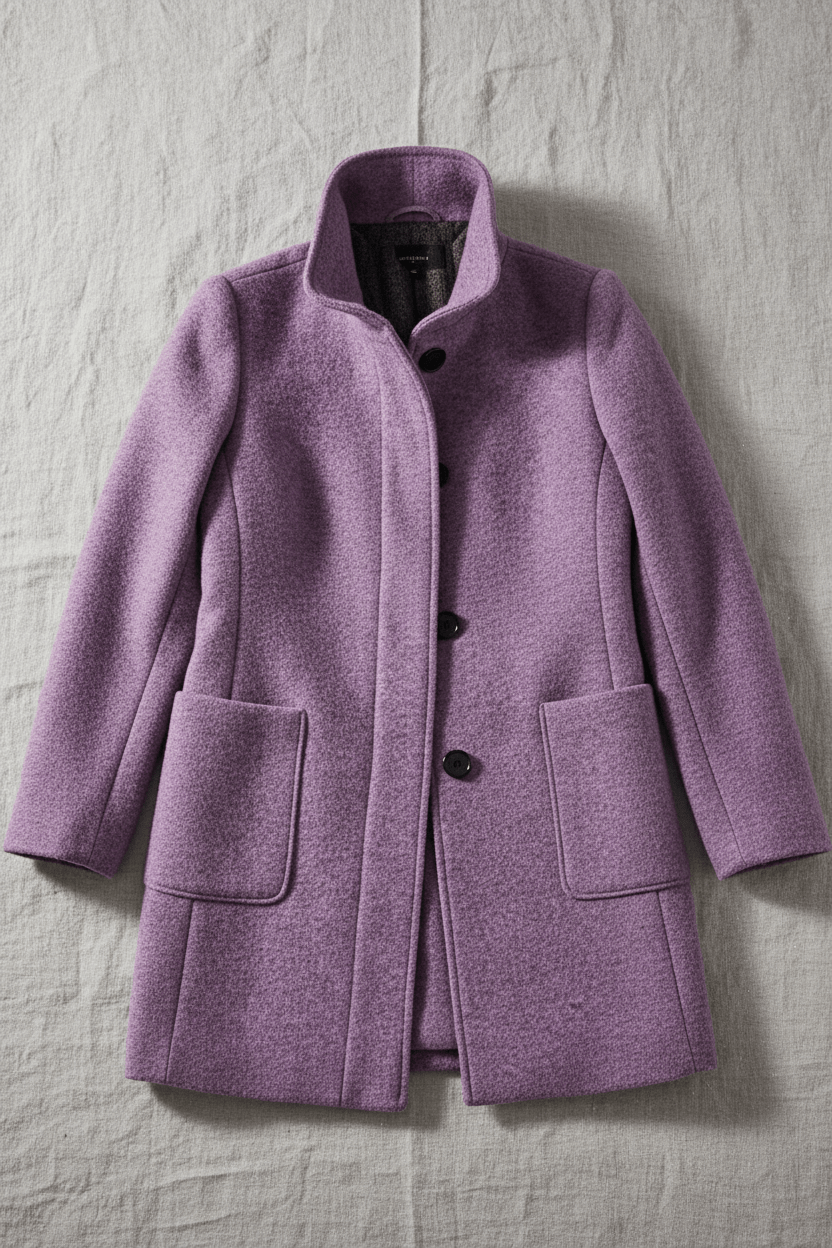 Women’s Long Coat – Stand Collar Button-Front Outer Layer