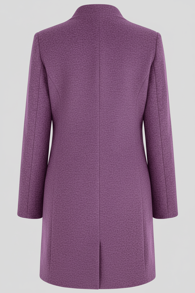 Women’s Long Coat – Stand Collar Button-Front Outer Layer