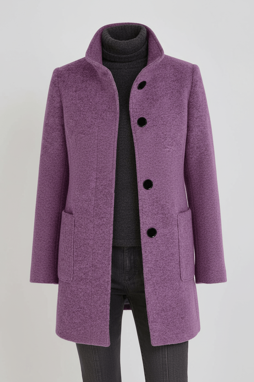 Women’s Long Coat – Stand Collar Button-Front Outer Layer