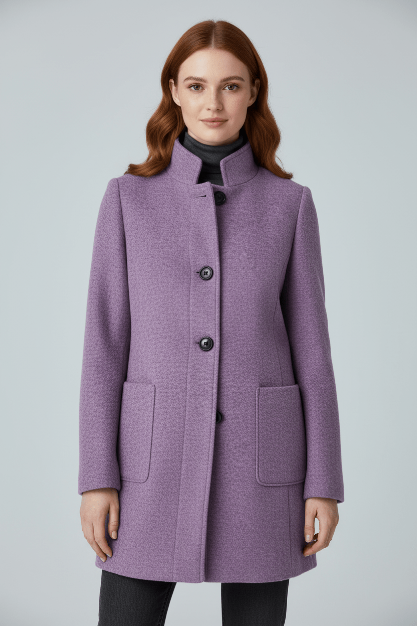 Women’s Long Coat – Stand Collar Button-Front Outer Layer