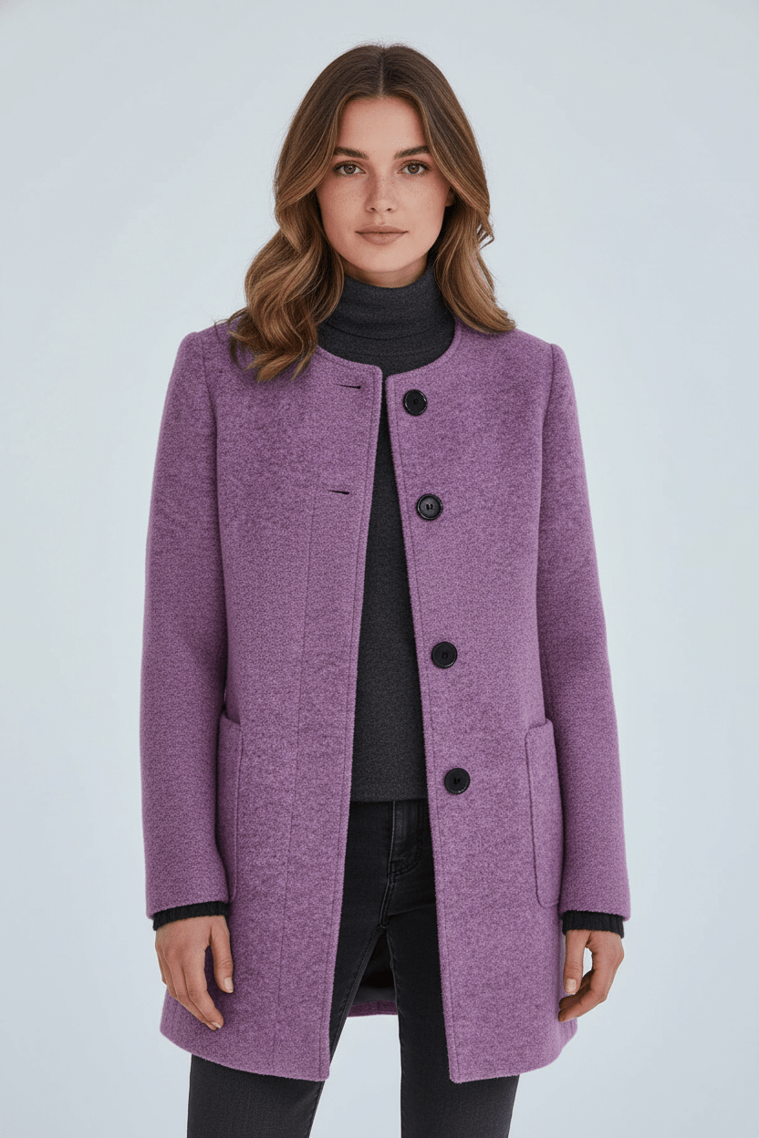 Women’s Long Coat – Stand Collar Button-Front Outer Layer