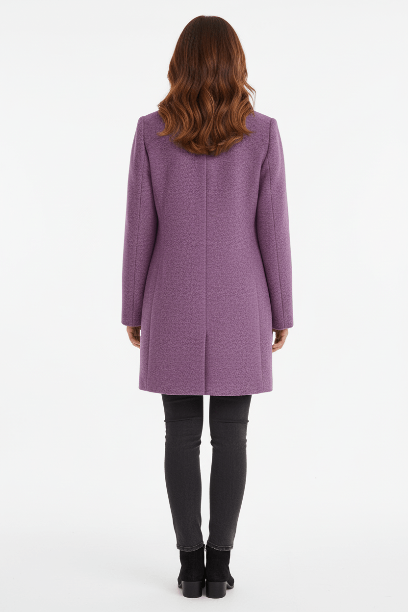 Women’s Long Coat – Stand Collar Button-Front Outer Layer