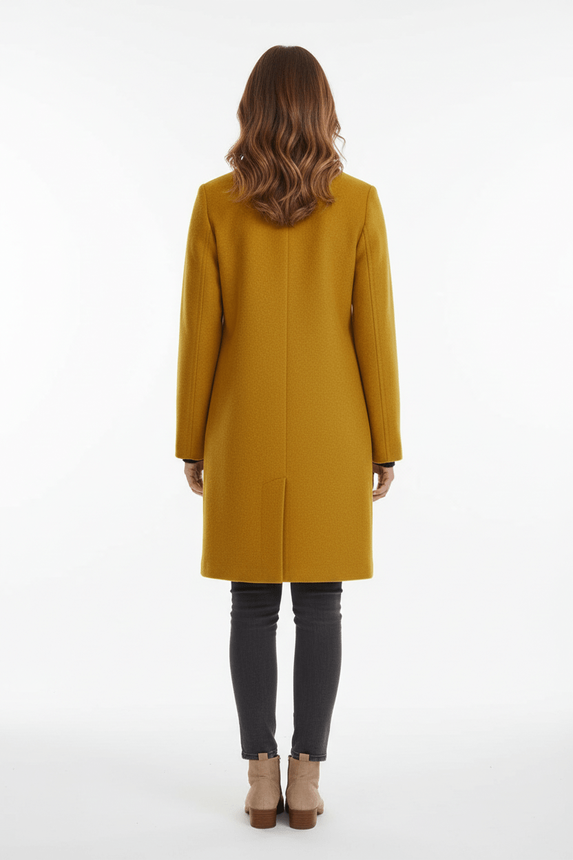 Women’s Long Coat – Stand Collar Button-Front Outer Layer