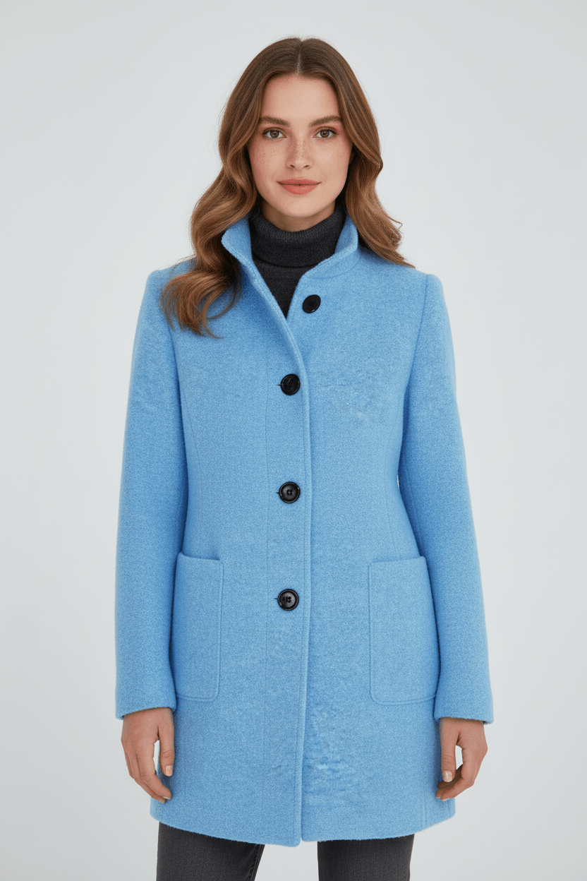 Women’s Long Coat – Stand Collar Button-Front Outer Layer