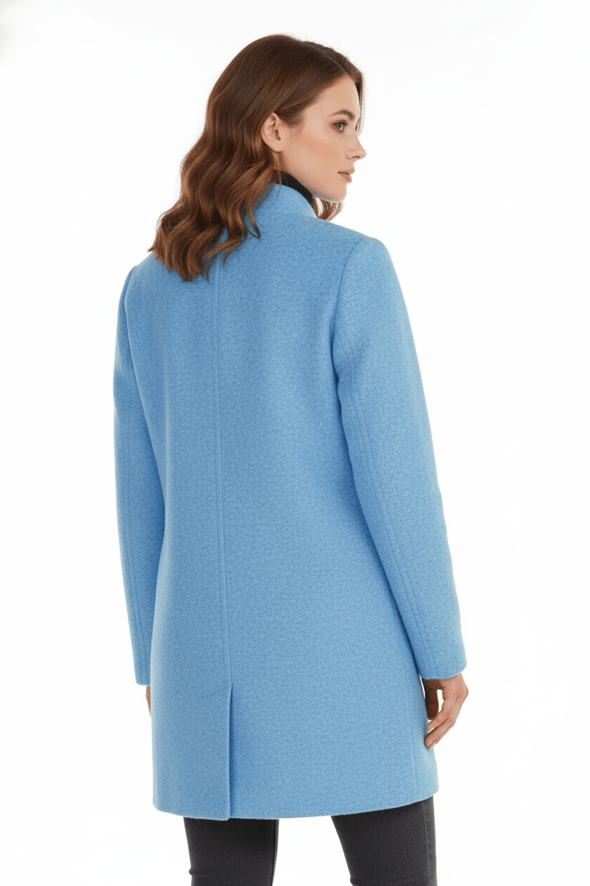 Women’s Long Coat – Stand Collar Button-Front Outer Layer