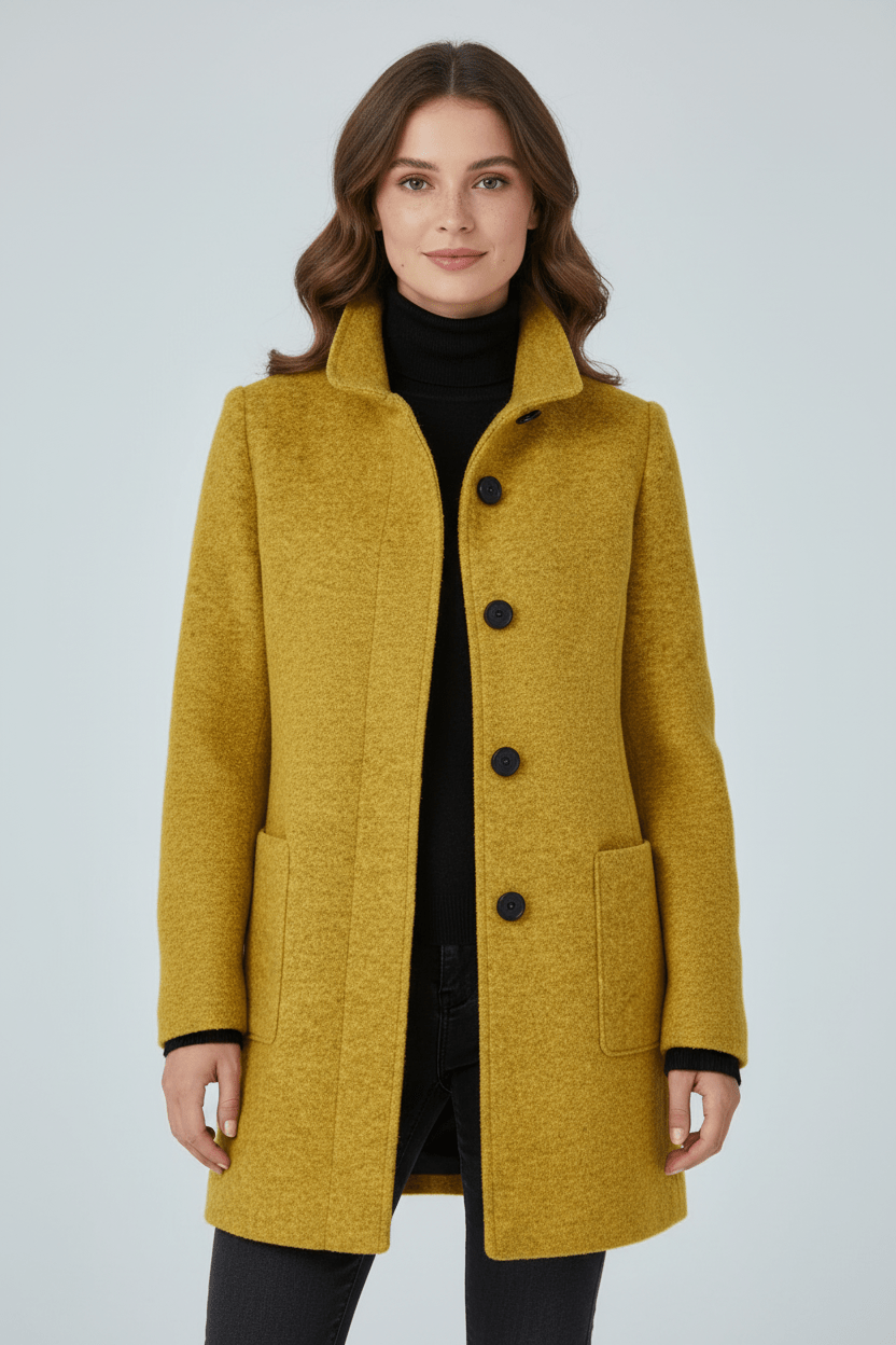 Women’s Long Coat – Stand Collar Button-Front Outer Layer