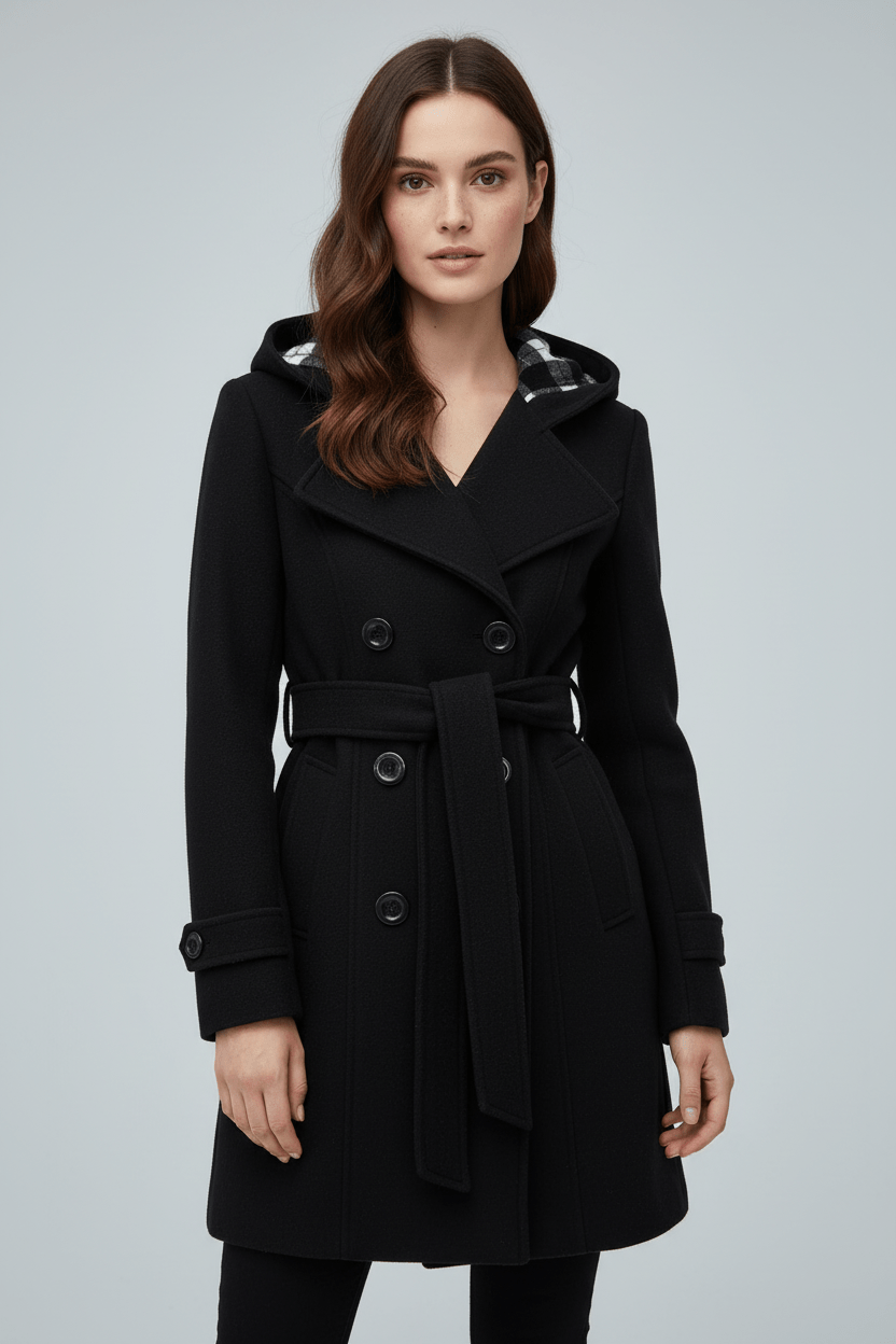 Women’s Double-Breasted Hooded Coat – Belted Everyday Outer Layer