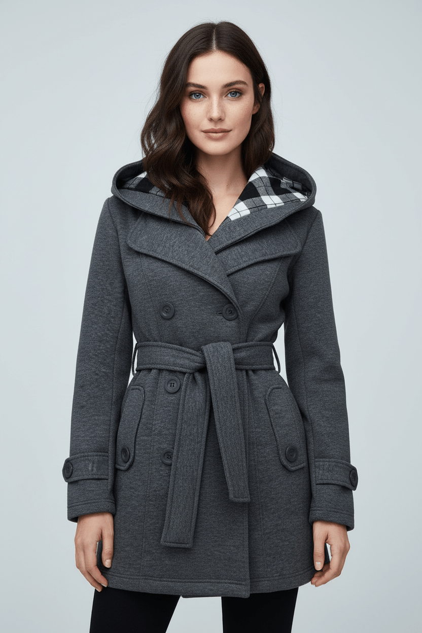 Women’s Double-Breasted Hooded Coat – Belted Everyday Outer Layer