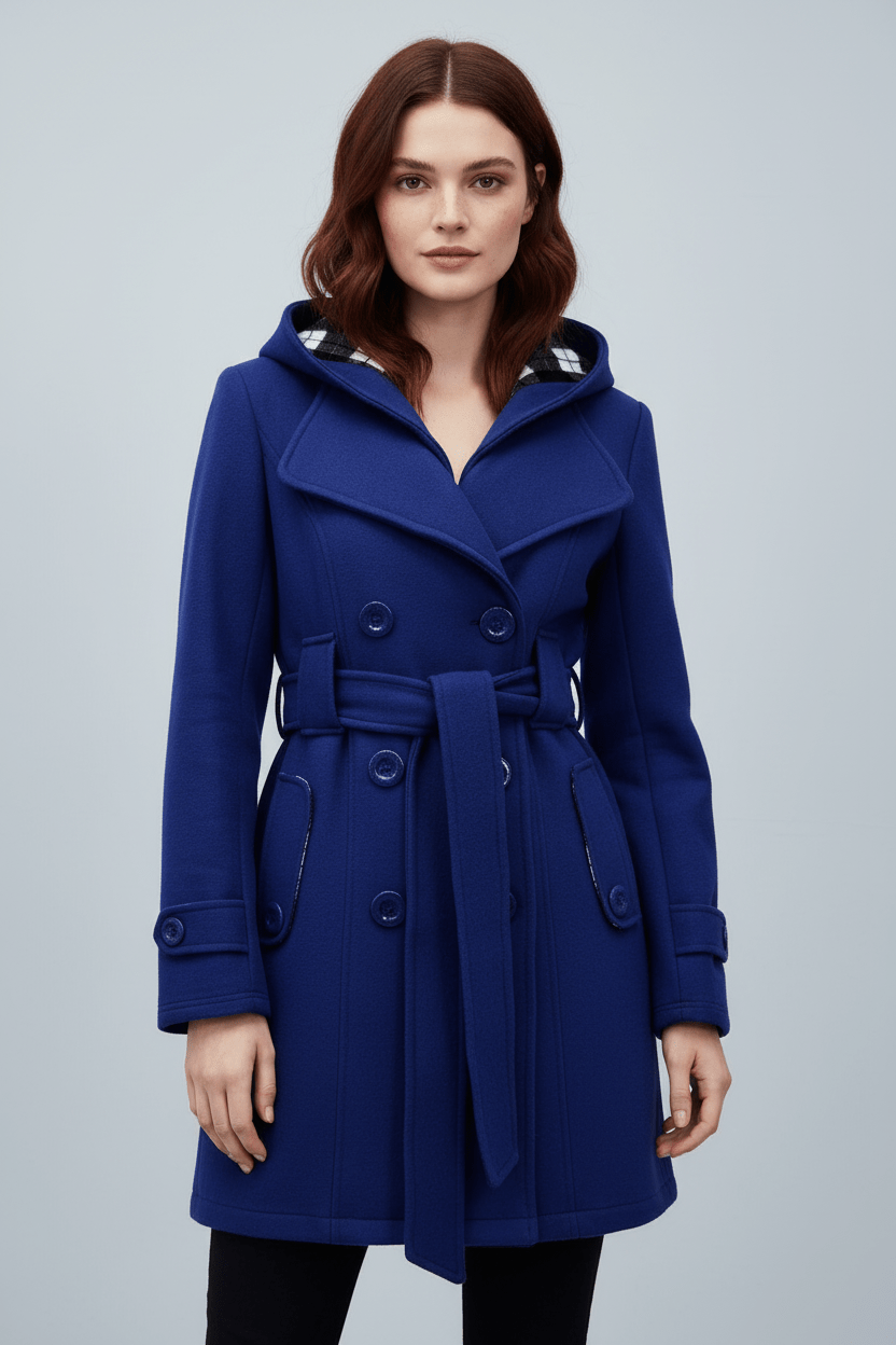 Women’s Double-Breasted Hooded Coat – Belted Everyday Outer Layer
