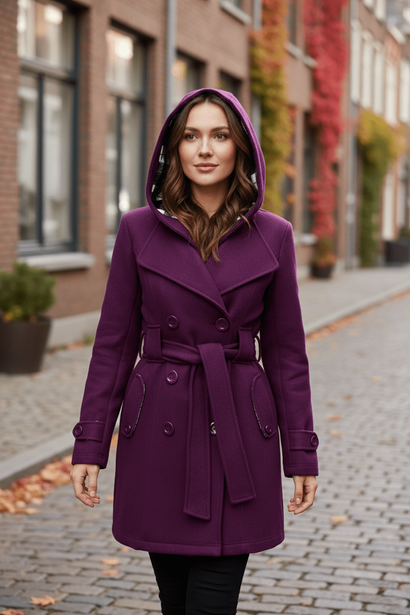 Women’s Double-Breasted Hooded Coat – Belted Everyday Outer Layer