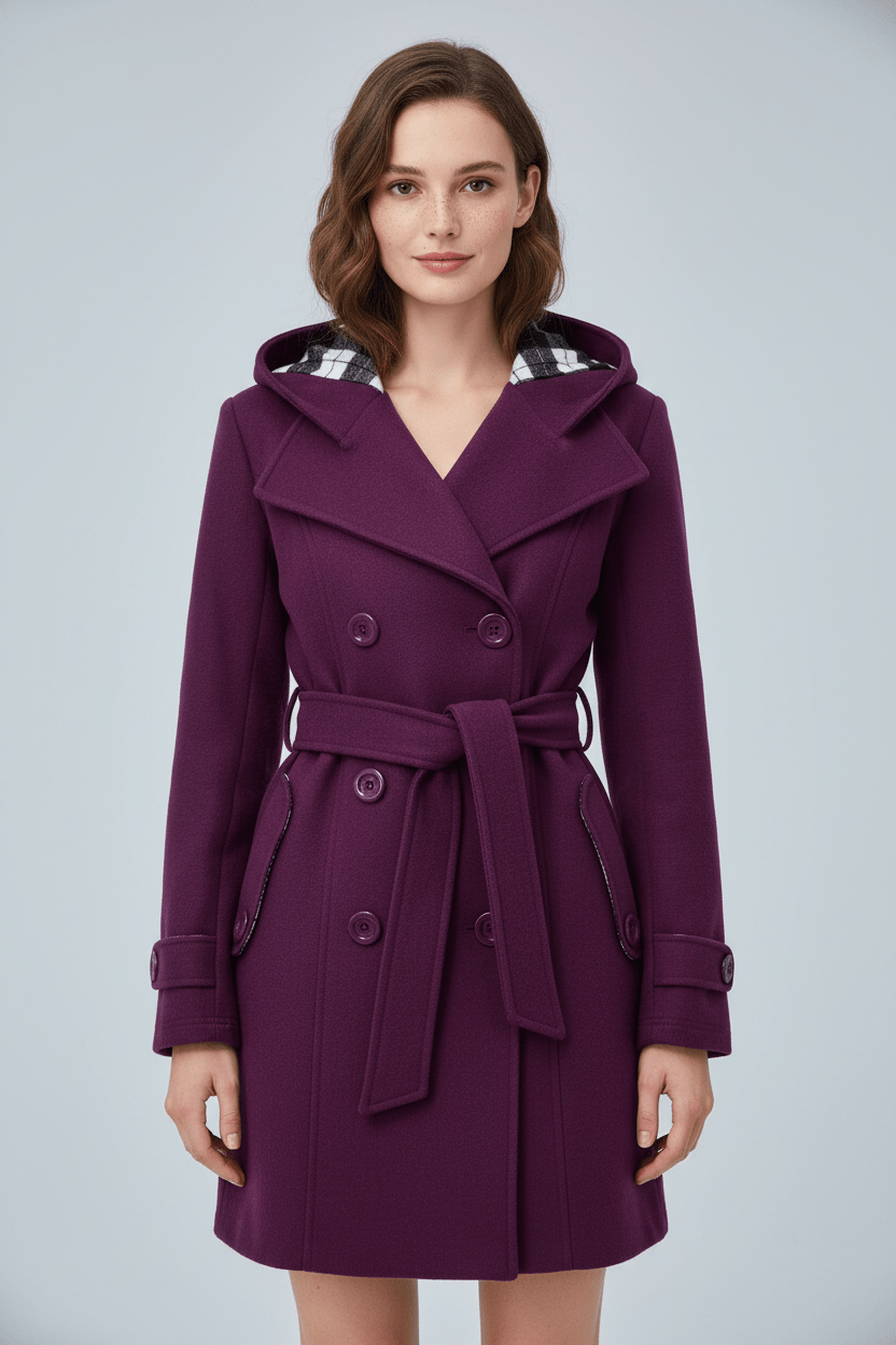 Women’s Double-Breasted Hooded Coat – Belted Everyday Outer Layer