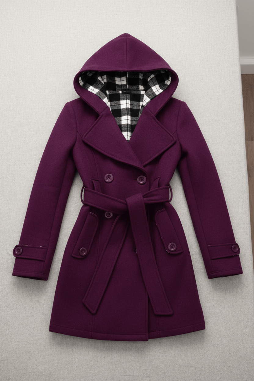 Women’s Double-Breasted Hooded Coat – Belted Everyday Outer Layer