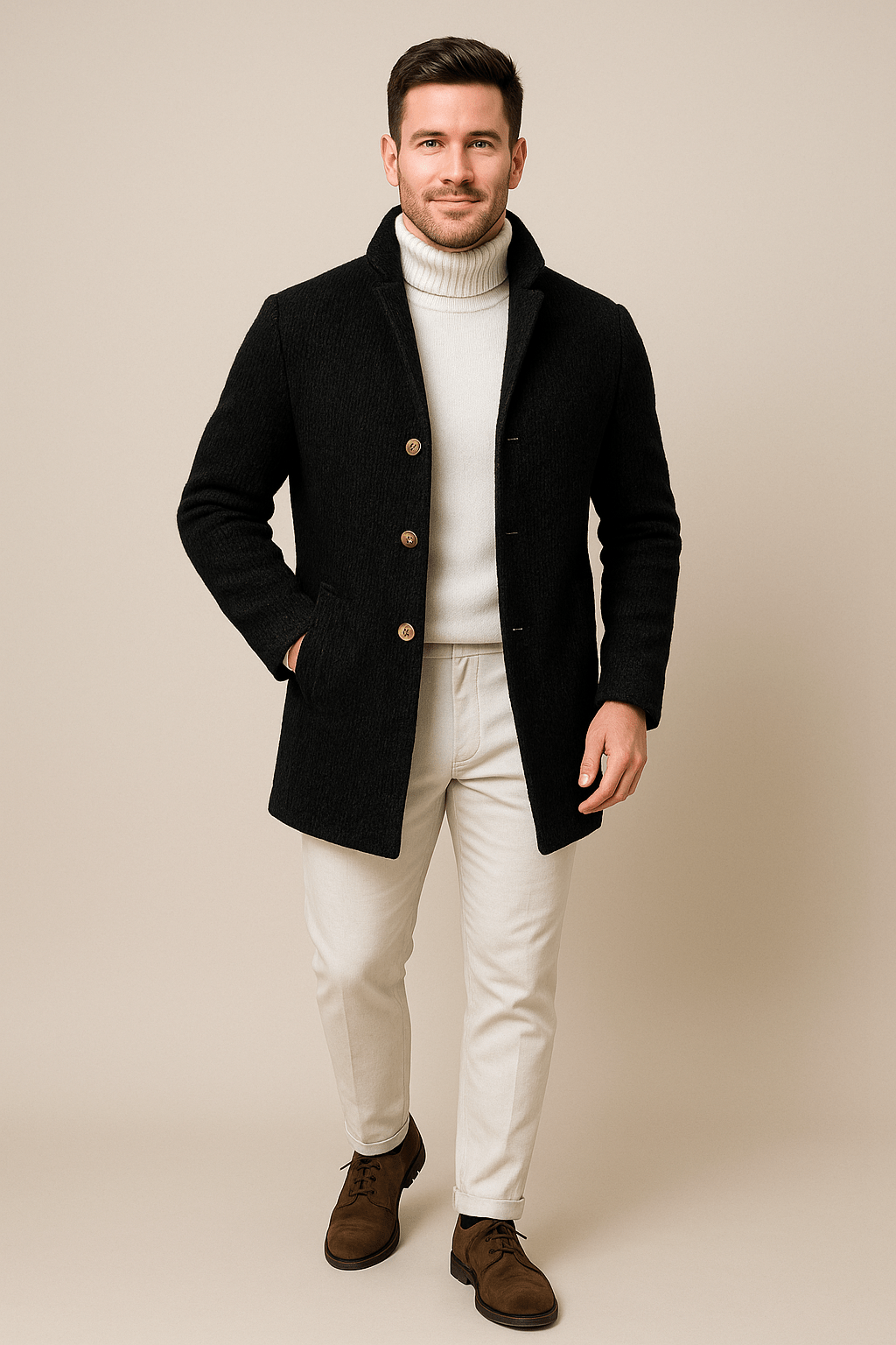 Men’s Chunky Knit Cardigan – Textured Everyday Layer with Structured Look