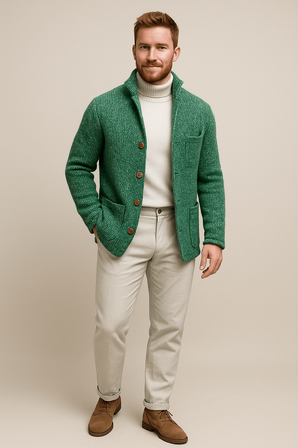 Men’s Chunky Knit Cardigan – Textured Everyday Layer with Structured Look
