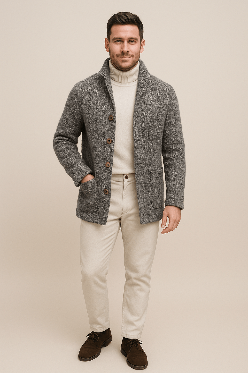Men’s Chunky Knit Cardigan – Textured Everyday Layer with Structured Look