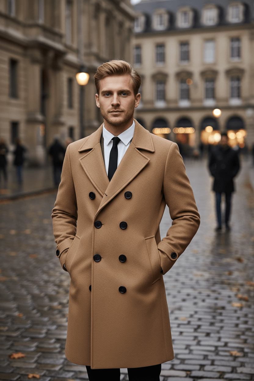Men’s Double-Breasted Trench Coat – Tailored Classic Outer Layer
