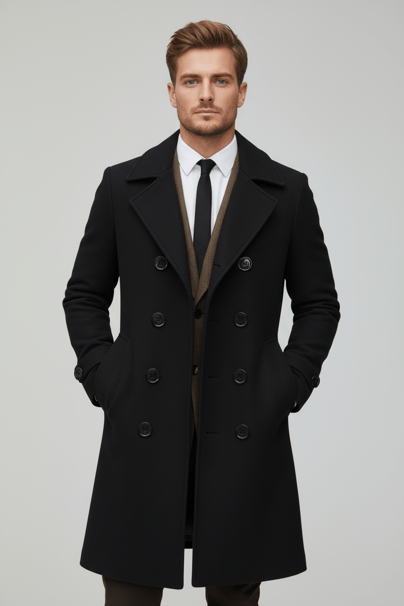 Men’s Double-Breasted Trench Coat – Tailored Classic Outer Layer