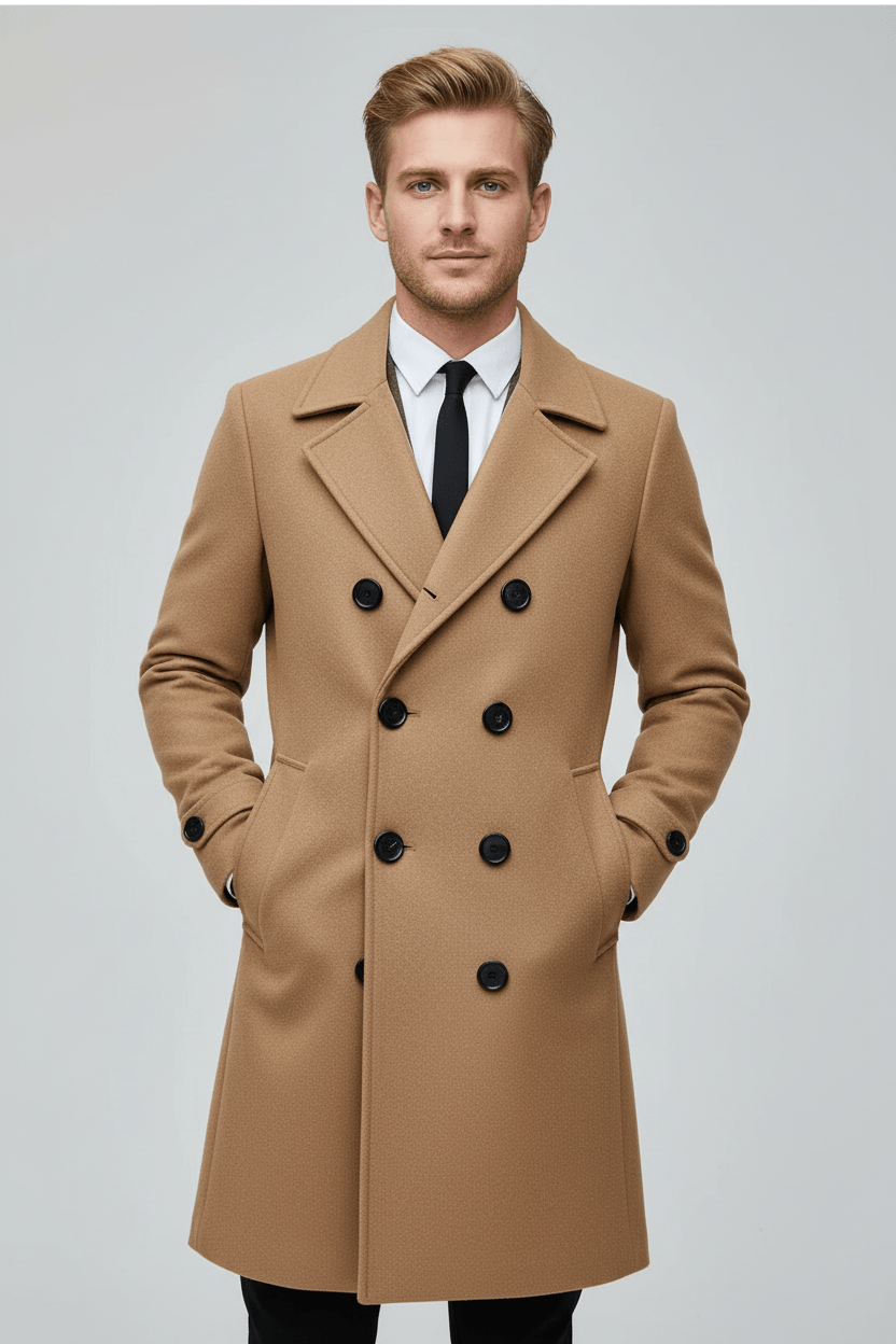 Men’s Double-Breasted Trench Coat – Tailored Classic Outer Layer