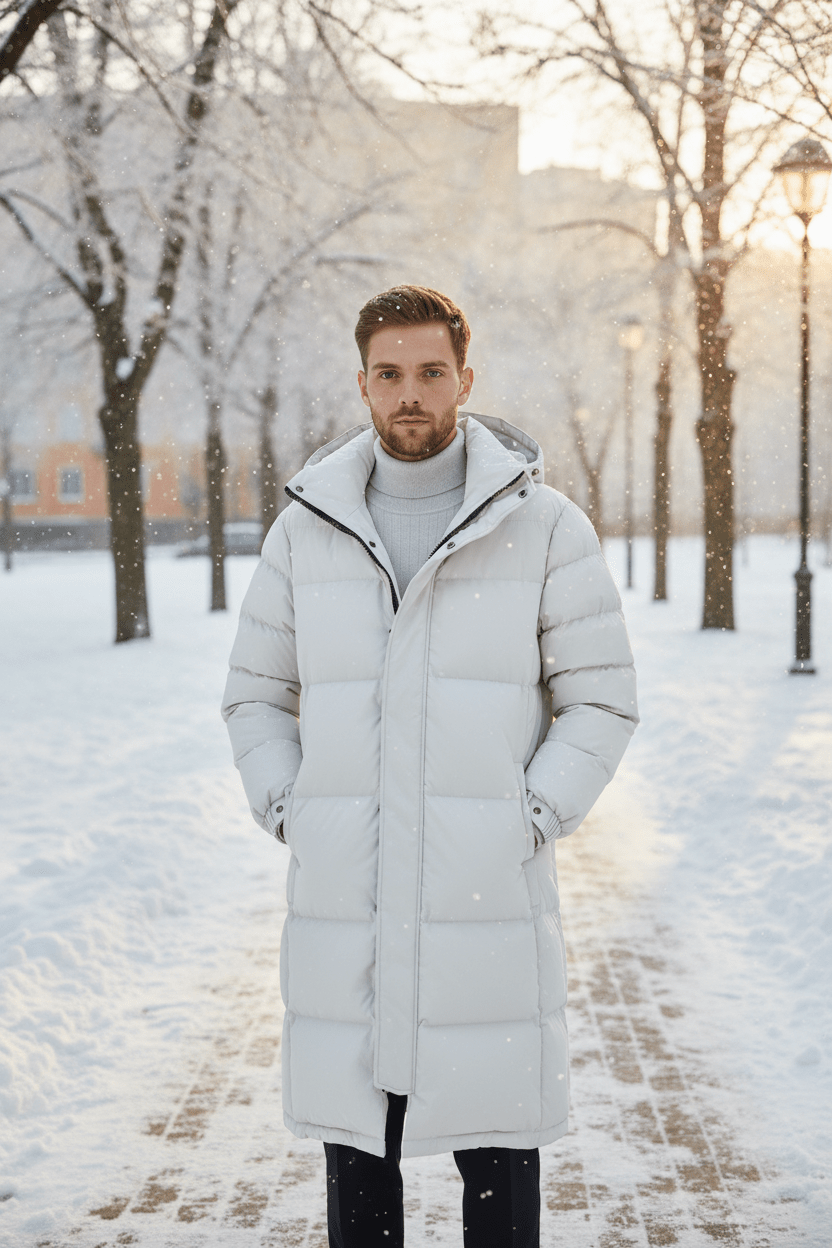 Men’s Insulated Hooded Trench Coat – Full-Length Winter Outer Layer
