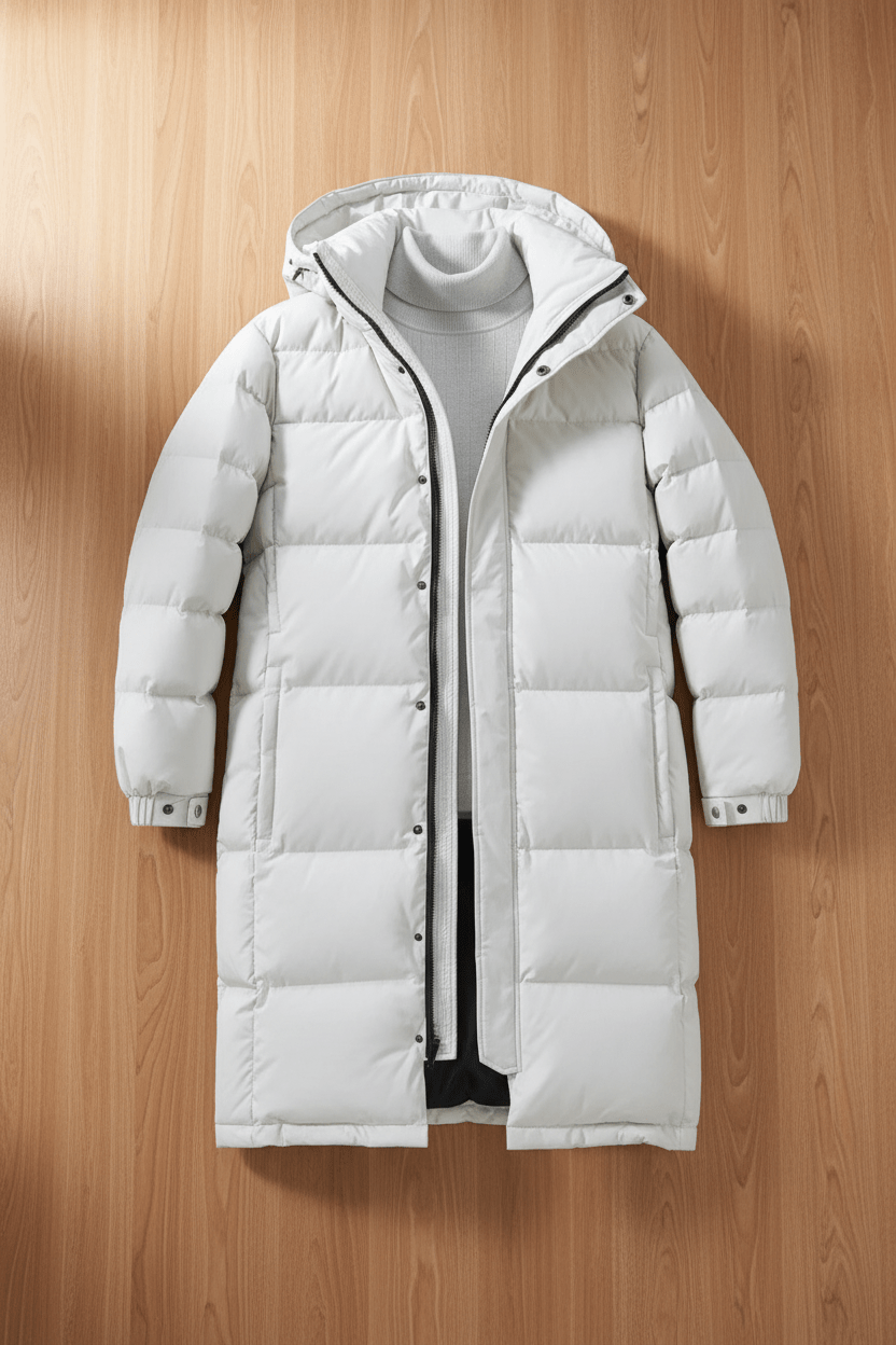 Men’s Insulated Hooded Trench Coat – Full-Length Winter Outer Layer