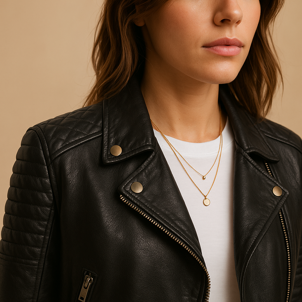 Women’s Black Faux Leather Jacket – Tailored Fit with Classic Collar
