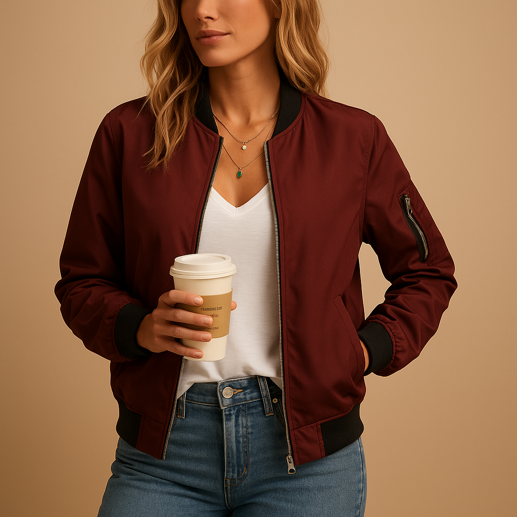 Women’s Bomber Jacket with Ribbed Cuffs – Lightweight & Versatile Style