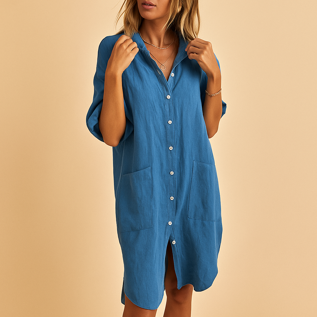Women’s Casual Shirt Dress with Pockets – Comfortable & Versatile for Everyday Wear