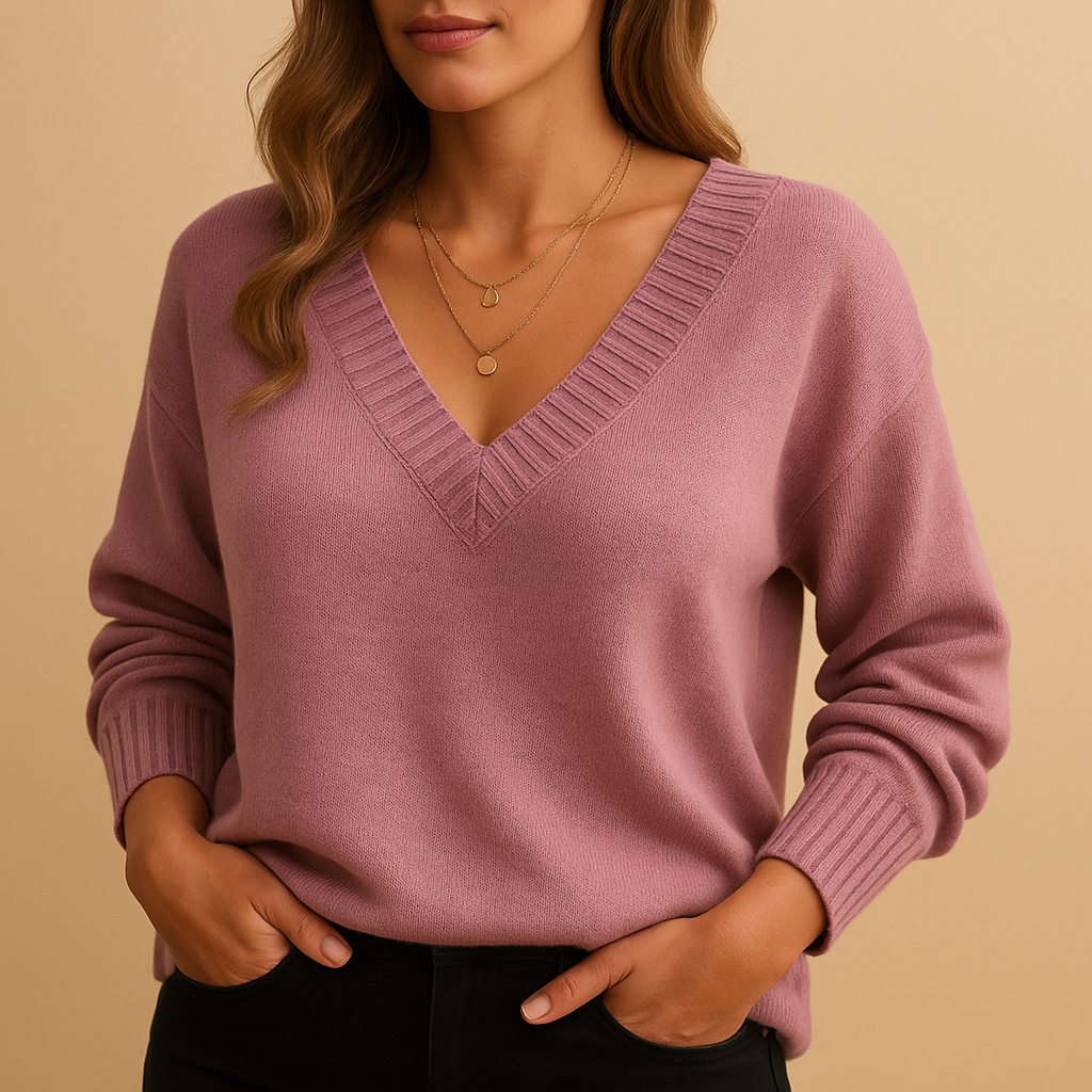 Women’s V-Neck Knit Sweater – Relaxed Everyday Style