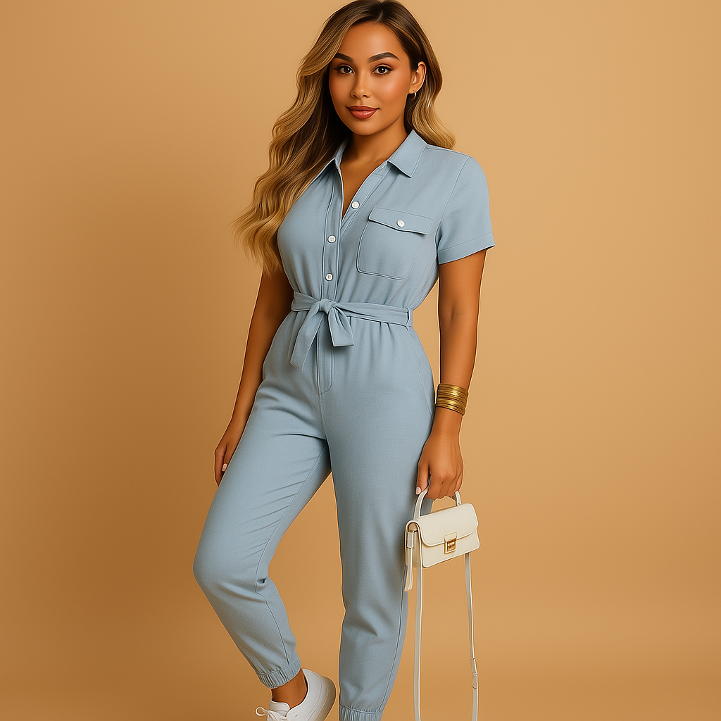 Women’s Button-Front Jumpsuit – Simple Everyday One-Piece