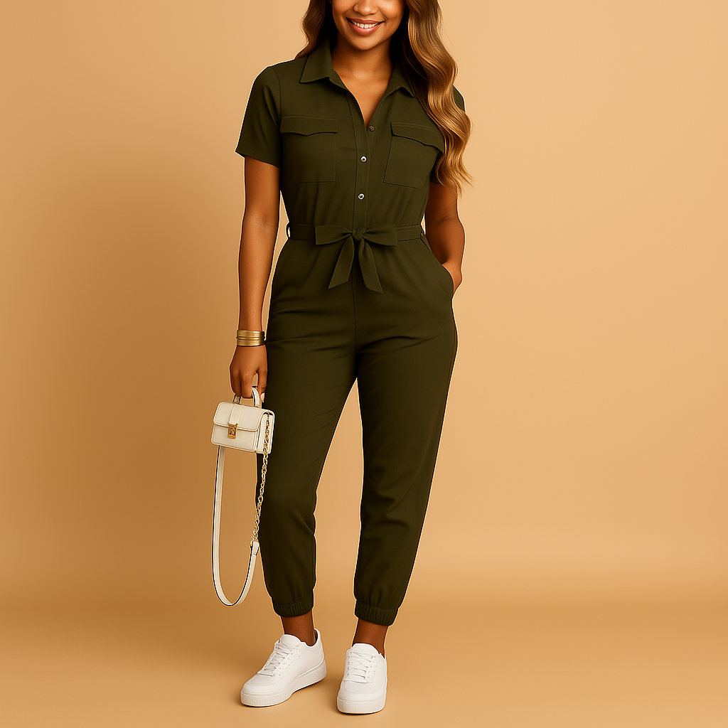Women’s Button-Front Jumpsuit – Simple Everyday One-Piece