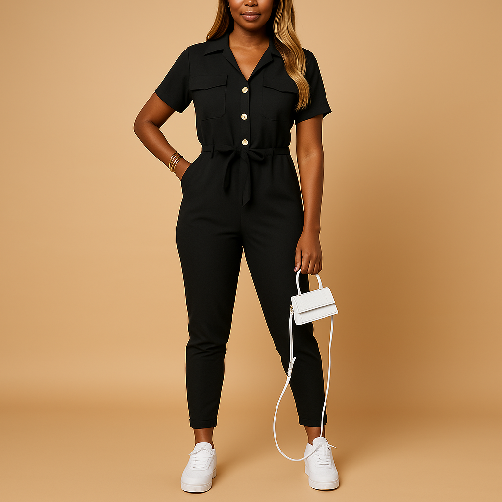 Women’s Button-Front Jumpsuit – Simple Everyday One-Piece