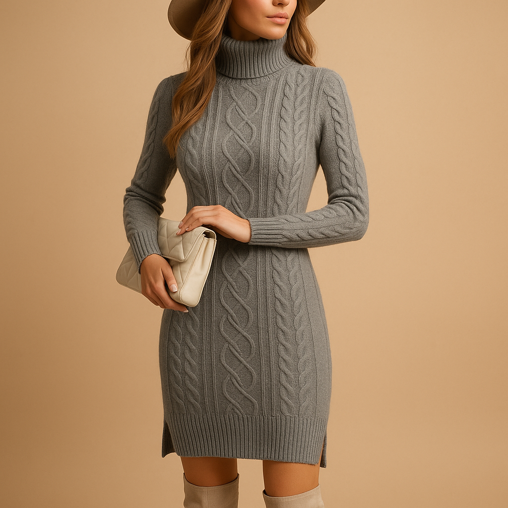 Women’s Chunky Knit Turtleneck Sweater Dress – Comfortable Winter Style