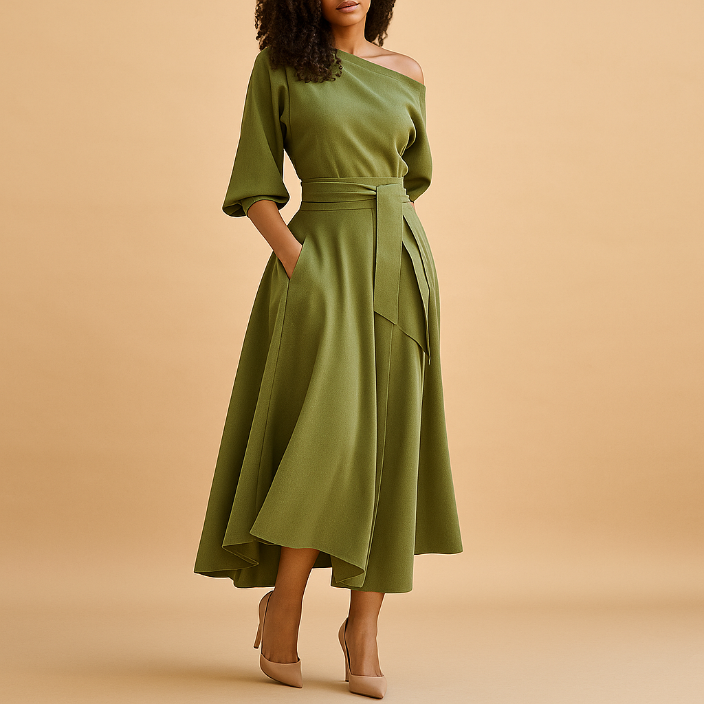Women’s Elegant Belted Midi Dress – Feminine & Versatile for Everyday Wear
