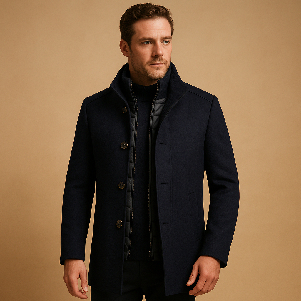 Men’s High-Collar Overcoat – Formal Outer Layer for Everyday Wear