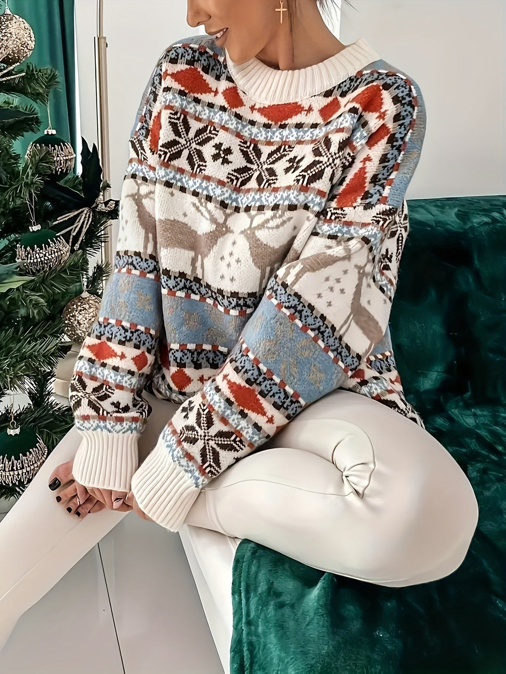 Women’s Reindeer Knit Sweater – Festive Winter Layer