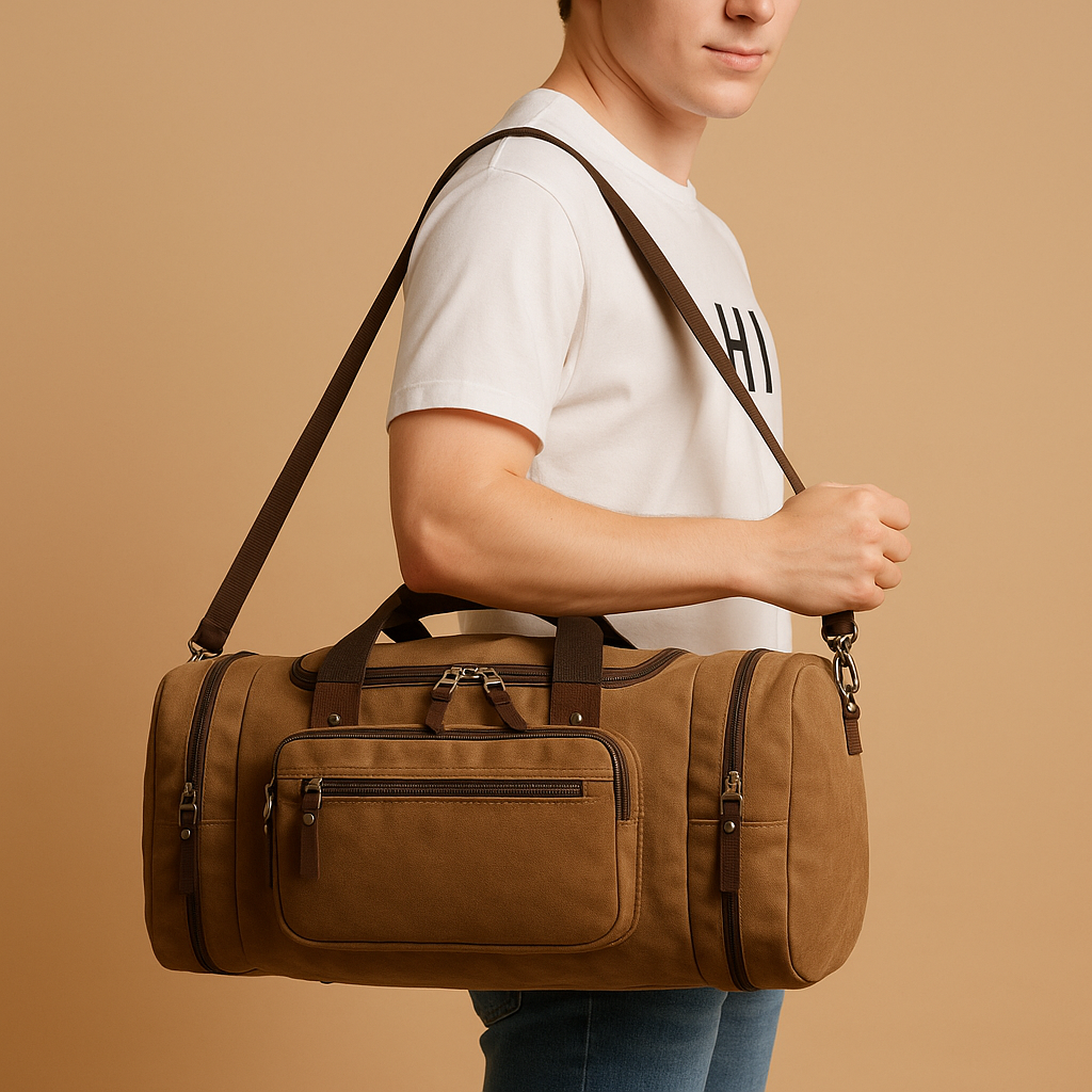 Men’s Expandable Cotton Duffle Bag with Compartments – Flexible Travel Carry