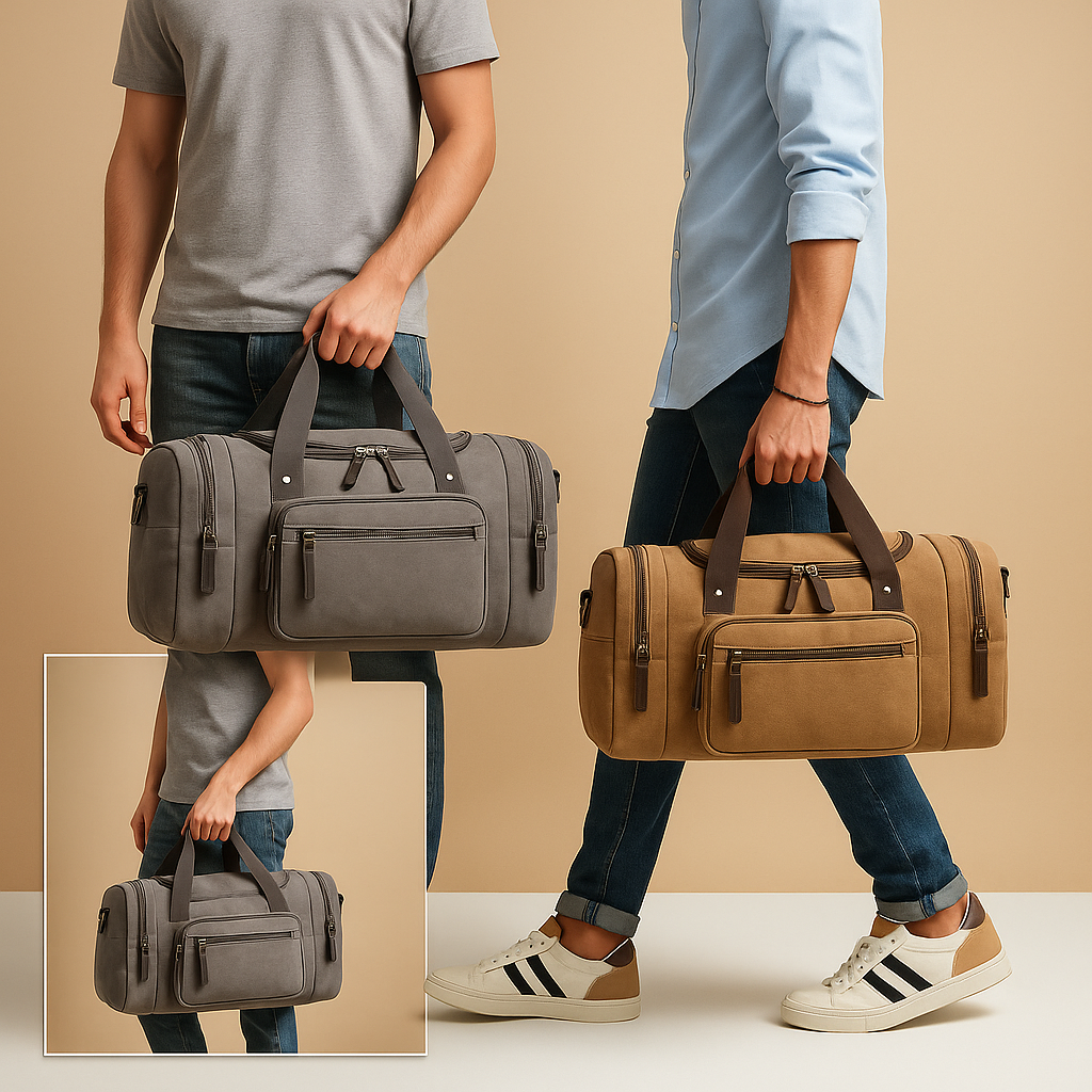 Men’s Expandable Cotton Duffle Bag with Compartments – Flexible Travel Carry