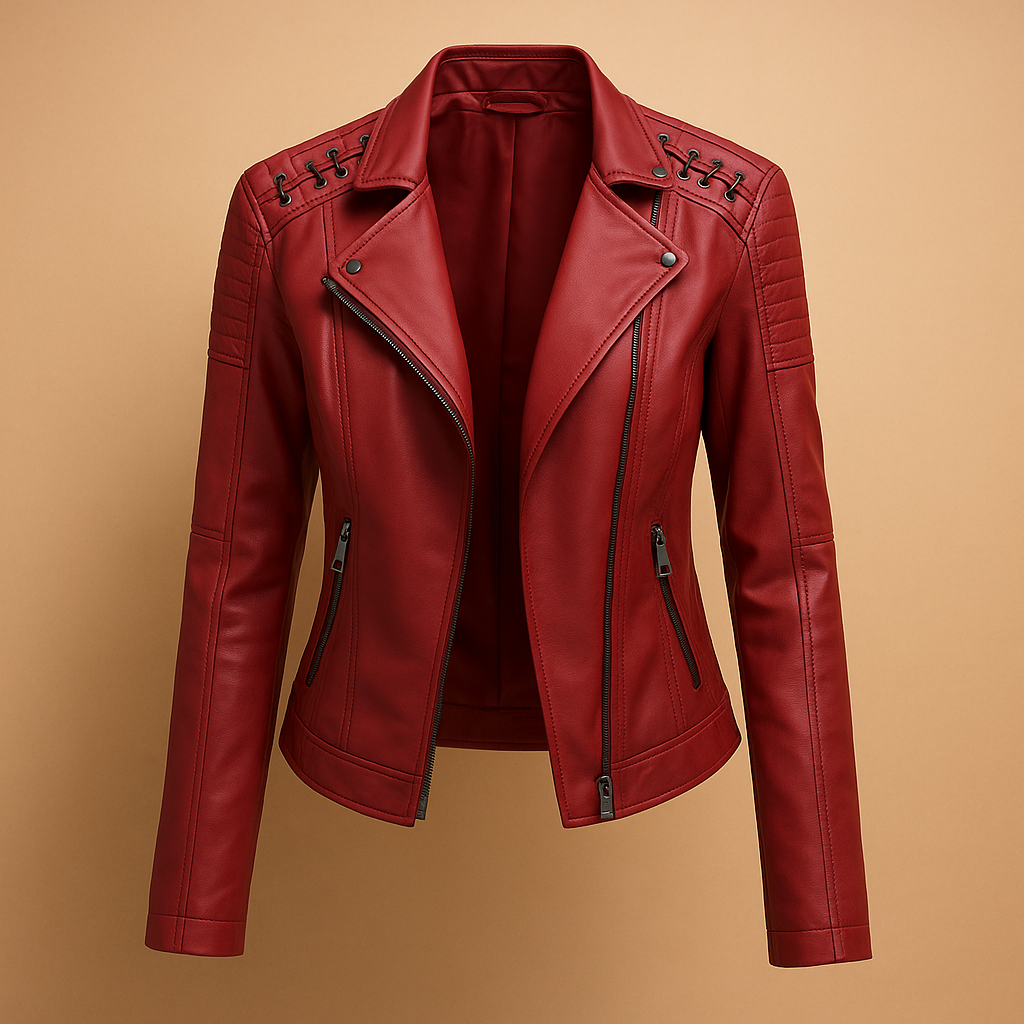 Women’s Fitted Faux Leather Jacket – Standing Collar & Structured Fit