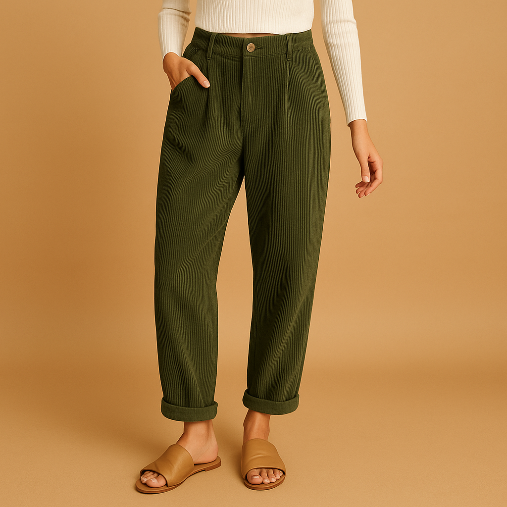 Women’s High-Waist Corduroy Pants – Relaxed Straight-Leg Fit