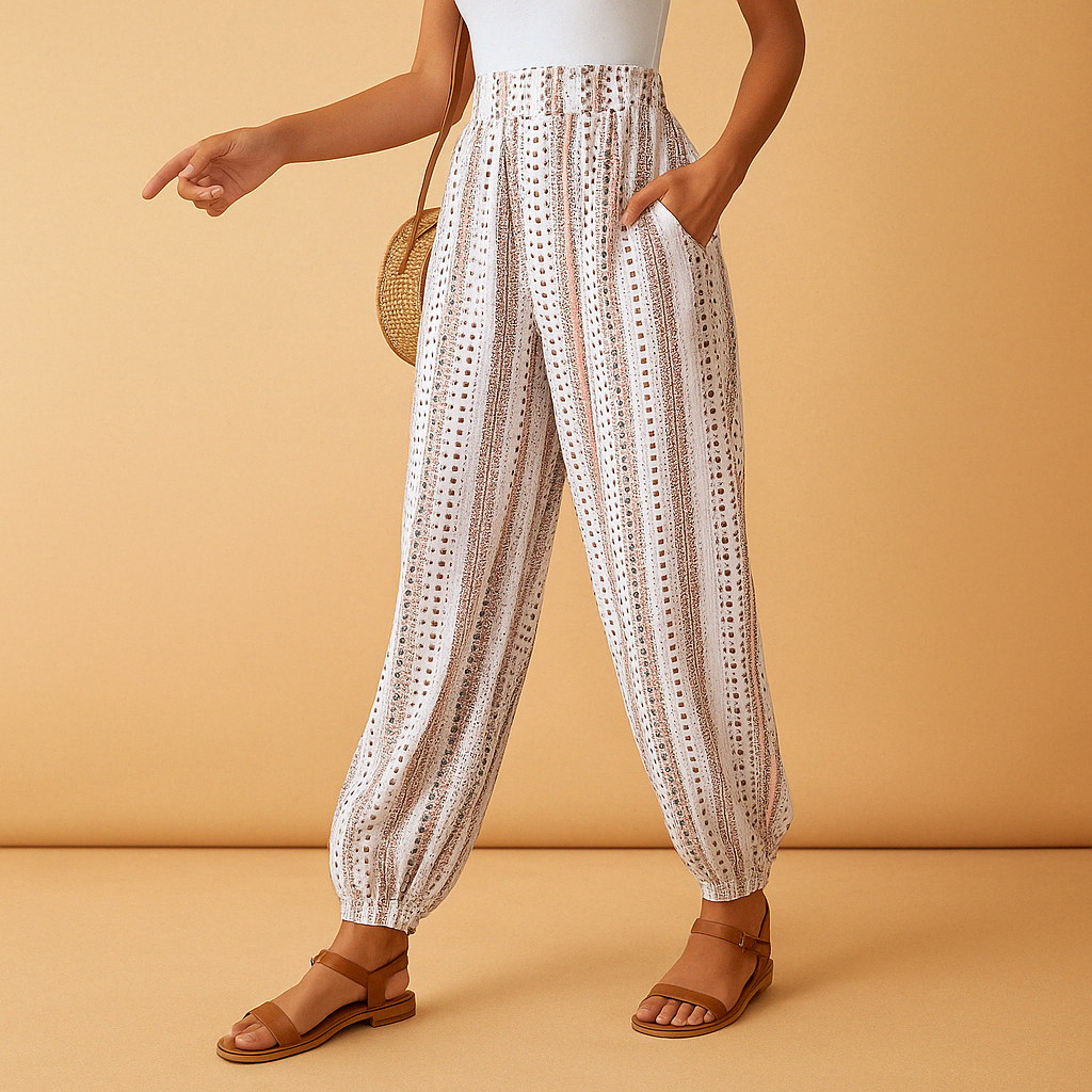Women’s High-Waisted Wide-Leg Boho Pants – Lightweight Summer Fit