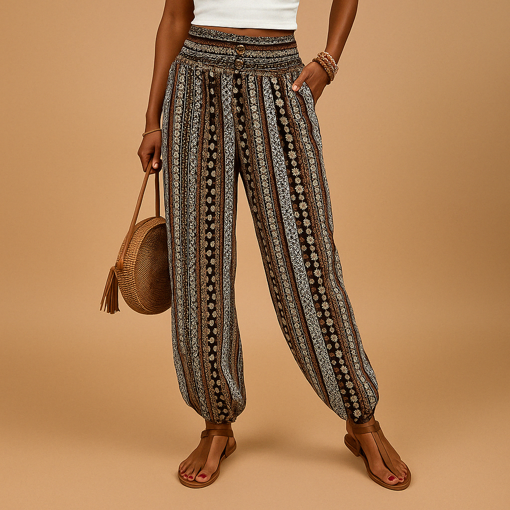 Women’s High-Waisted Wide-Leg Boho Pants – Lightweight Summer Fit