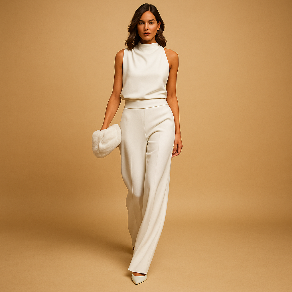 Women’s Wide-Leg Jumpsuit – Halter Neck High-Waist One-Piece