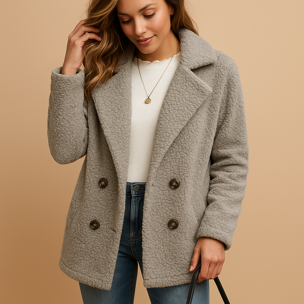 Women’s Short Teddy Coat – Button-Front Winter Layer