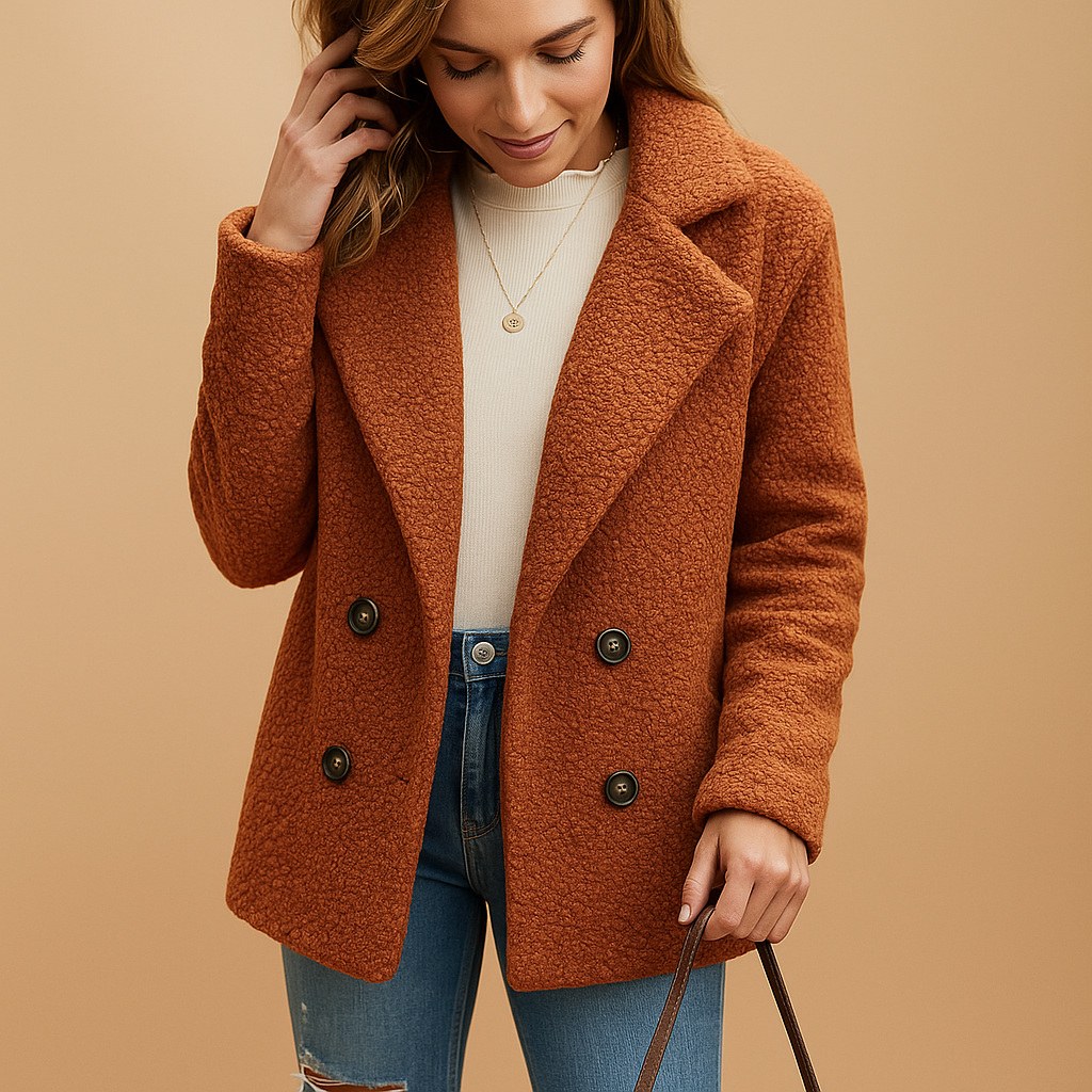 Women’s Short Teddy Coat – Button-Front Winter Layer
